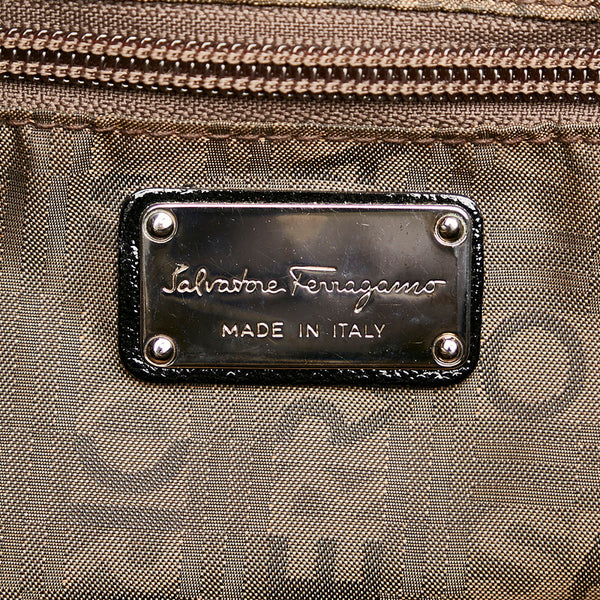 サルヴァトーレフェラガモ ガンチーニ AB-21 5370 ブラック パテントレザー ハンドバッグ レディース Salvatore Ferragamo 【中古】