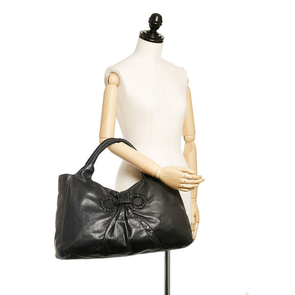 サルヴァトーレフェラガモ ダブルガンチーニ DY-21 B355 ブラック レザー ハンドバッグ レディース Salvatore Ferragamo 【中古】