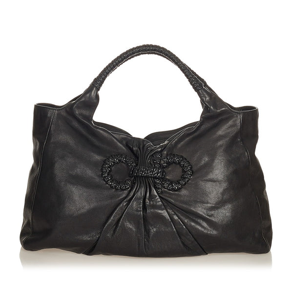 サルヴァトーレフェラガモ ダブルガンチーニ DY-21 B355 ブラック レザー ハンドバッグ レディース Salvatore Ferragamo 【中古】