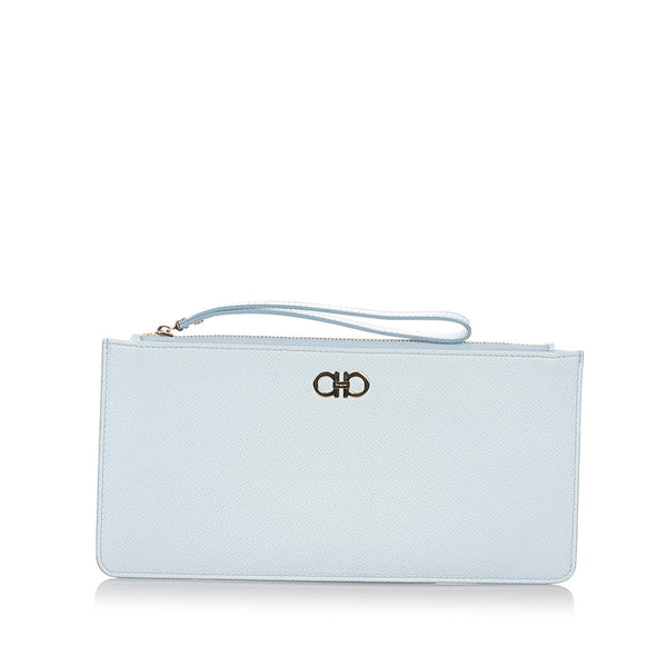 サルヴァトーレフェラガモ ゴールド金具 GJ-22 C905 ブルー レザー ポーチ レディース Salvatore Ferragamo 【中古】