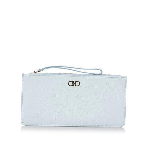 サルヴァトーレフェラガモ ゴールド金具 GJ-22 C905 ブルー レザー ポーチ レディース Salvatore Ferragamo 【中古】