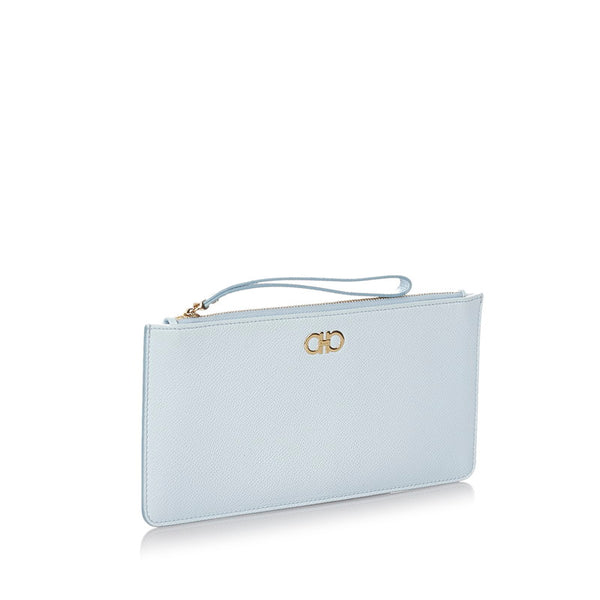 サルヴァトーレフェラガモ ゴールド金具 GJ-22 C905 ブルー レザー ポーチ レディース Salvatore Ferragamo 【中古】