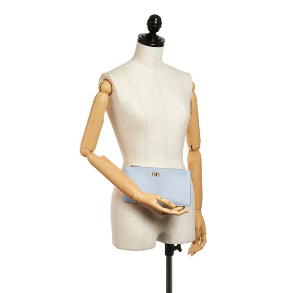 サルヴァトーレフェラガモ ゴールド金具 GJ-22 C905 ブルー レザー ポーチ レディース Salvatore Ferragamo 【中古】