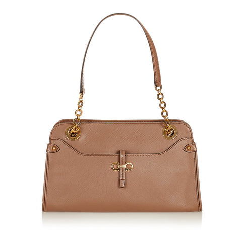 サルヴァトーレフェラガモ ガンチーニ チェーン ショルダーバッグ ブラウン レザー レディース Salvatore Ferragamo 【中古】