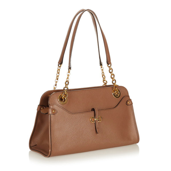 サルヴァトーレフェラガモ ガンチーニ チェーン ショルダーバッグ ブラウン レザー レディース Salvatore Ferragamo 【中古】