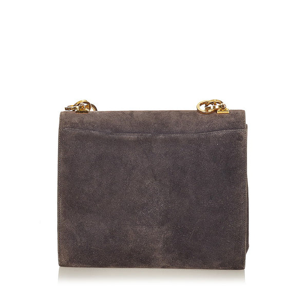 サルヴァトーレフェラガモ ガンチーニ E-21 1067 グレー スウェード ショルダーバッグ レディース Salvatore Ferragamo 【中古】