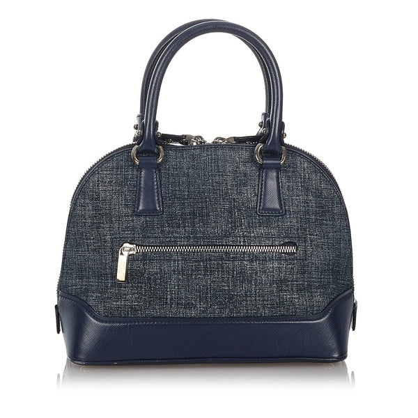 サルヴァトーレフェラガモ ダブルガンチーニ ハンドバッグ ショルダーバッグ ２Way EZ-21 E950 ネイビー キャンバス レザー レディース Salvatore Ferragamo 【中古】