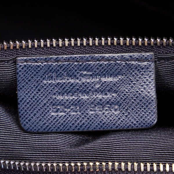 サルヴァトーレフェラガモ ダブルガンチーニ ハンドバッグ ショルダーバッグ ２Way EZ-21 E950 ネイビー キャンバス レザー レディース Salvatore Ferragamo 【中古】