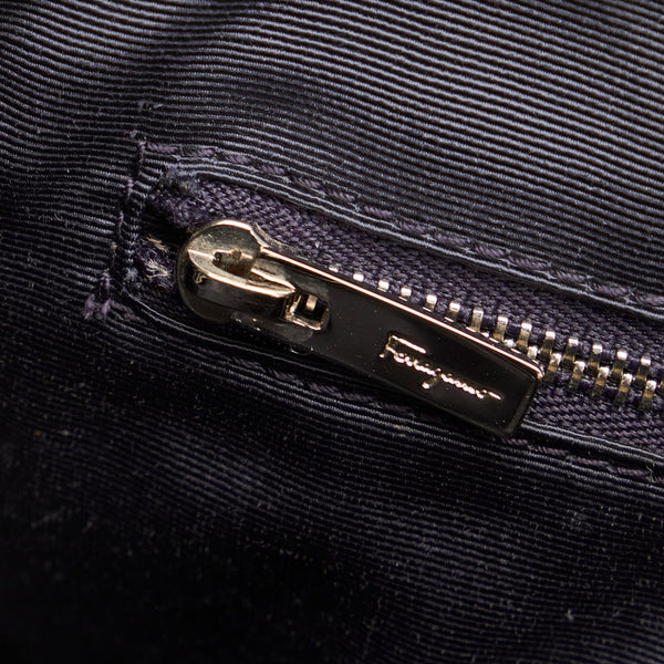 サルヴァトーレフェラガモ ダブルガンチーニ ハンドバッグ ショルダーバッグ ２Way EZ-21 E950 ネイビー キャンバス レザー レディース Salvatore Ferragamo 【中古】