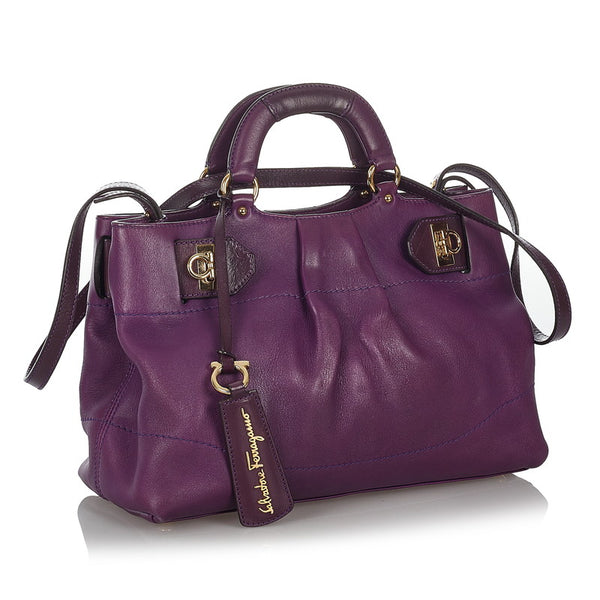 サルヴァトーレフェラガモ ガンチーニ ハンドバッグ ショルダーバッグ ２WAY DY-21 D313 パープル レザー レディース Salvatore Ferragamo 【中古】