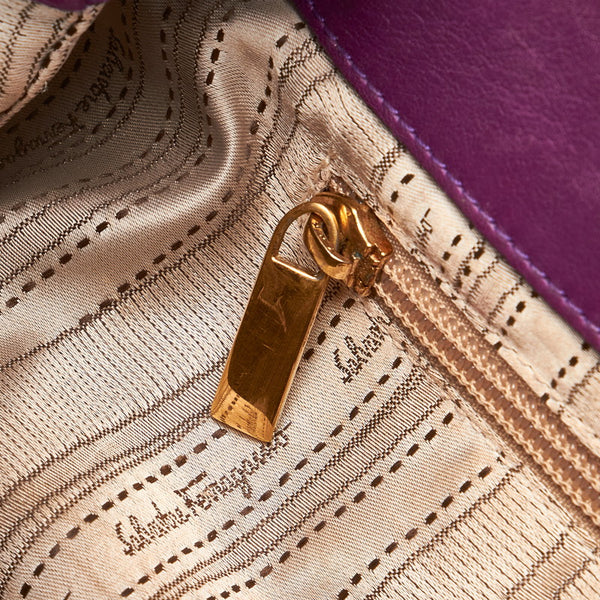 サルヴァトーレフェラガモ ガンチーニ ハンドバッグ ショルダーバッグ ２WAY DY-21 D313 パープル レザー レディース Salvatore Ferragamo 【中古】