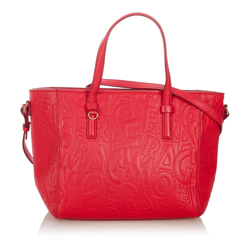 サルヴァトーレフェラガモ ボニー ハンドバッグ ショルダーバッグ 2WAY RE-21 F963 レッド レザー レディース Salvatore Ferragamo 【中古】