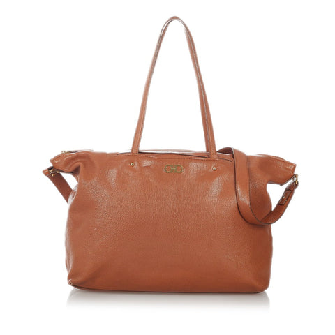 サルヴァトーレフェラガモ ダブルガンチーニ トートバッグ ショルダーバッグ２way AB-21 F651 ブラウン レザー レディース Salvatore Ferragamo 【中古】