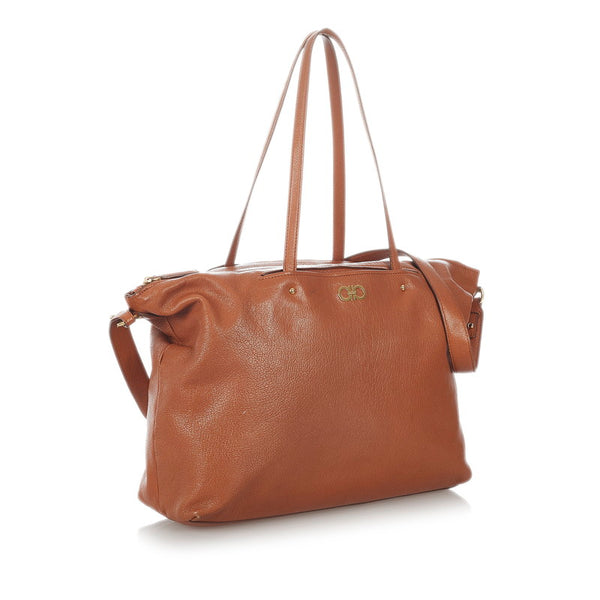 サルヴァトーレフェラガモ ダブルガンチーニ トートバッグ ショルダーバッグ２way AB-21 F651 ブラウン レザー レディース Salvatore Ferragamo 【中古】