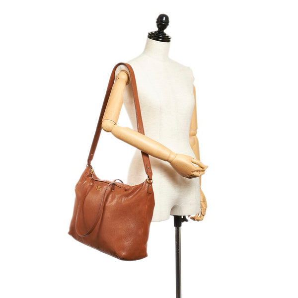 サルヴァトーレフェラガモ ダブルガンチーニ トートバッグ ショルダーバッグ２way AB-21 F651 ブラウン レザー レディース Salvatore Ferragamo 【中古】