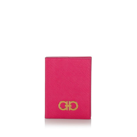 サルヴァトーレフェラガモ ダブルガンチーニ カードケース KY-22 B042 ピンク レザー レディース Salvatore Ferragamo 【中古】