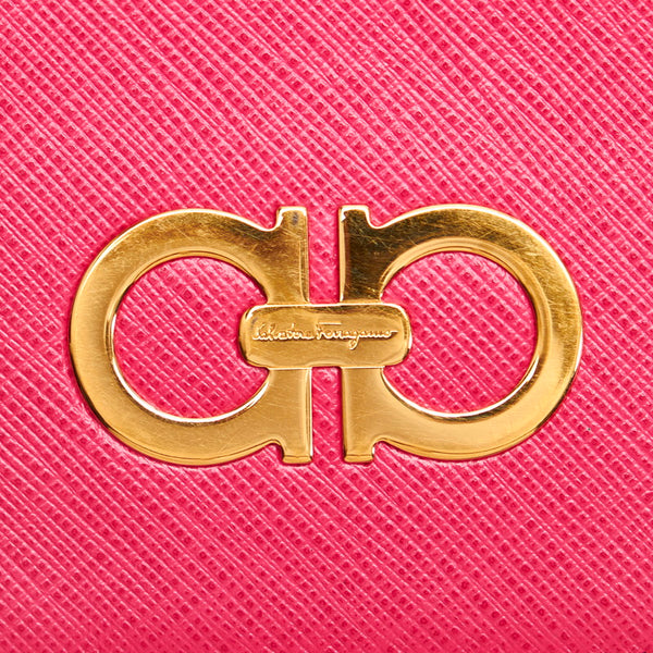 サルヴァトーレフェラガモ ダブルガンチーニ カードケース KY-22 B042 ピンク レザー レディース Salvatore Ferragamo 【中古】