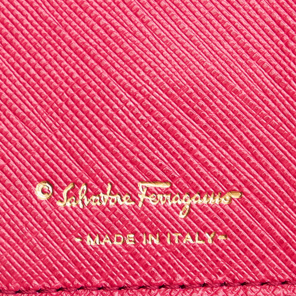 サルヴァトーレフェラガモ ダブルガンチーニ カードケース KY-22 B042 ピンク レザー レディース Salvatore Ferragamo 【中古】