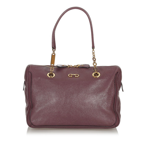 サルヴァトーレフェラガモ ガンチーニ トートバック ハンドバック パープル レザー レディース Salvatore Ferragamo 【中古】