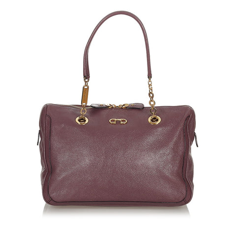 サルヴァトーレフェラガモ ガンチーニ トートバック ハンドバック パープル レザー レディース Salvatore Ferragamo 【中古】