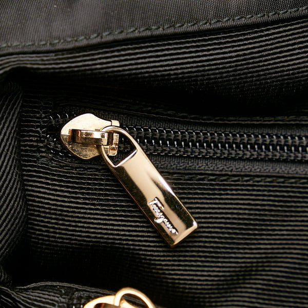 サルヴァトーレフェラガモ ヴァラリボン トートバッグ AU-21 C577 ブラック ナイロン レザー スパンコール レディース Salvatore Ferragamo 【中古】