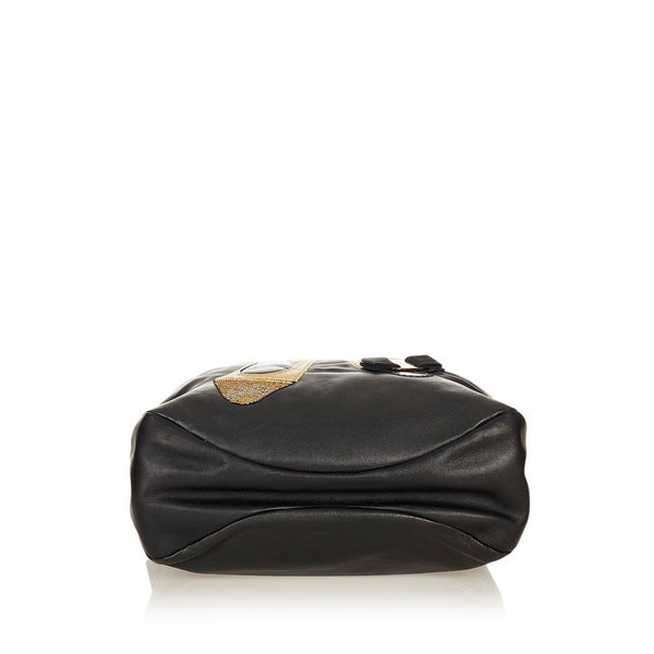 サルヴァトーレフェラガモ ヴァラリボン トートバッグ AU-21 C577 ブラック ナイロン レザー スパンコール レディース Salvatore Ferragamo 【中古】