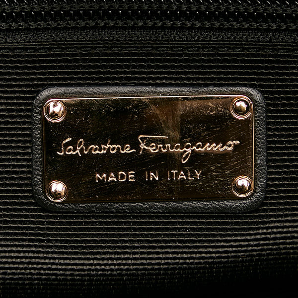 サルヴァトーレフェラガモ ヴァラリボン トートバッグ AU-21 C577 ブラック ナイロン レザー スパンコール レディース Salvatore Ferragamo 【中古】