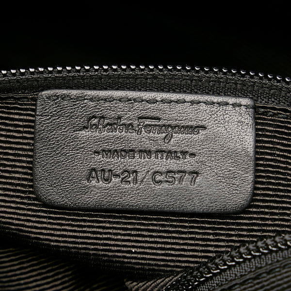 サルヴァトーレフェラガモ ヴァラリボン トートバッグ AU-21 C577 ブラック ナイロン レザー スパンコール レディース Salvatore Ferragamo 【中古】