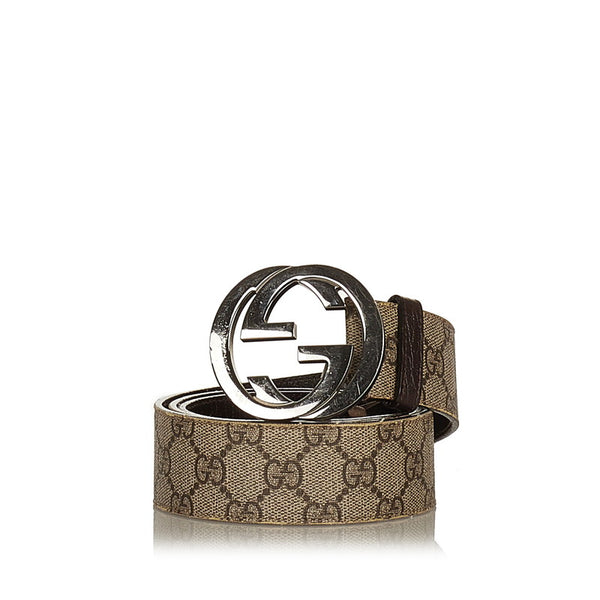 グッチ GGスプリーム インターロッキングG 114984 ベージュ PVC レザー ベルト メンズ GUCCI 【中古】