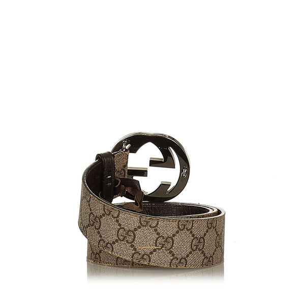 グッチ GGスプリーム インターロッキングG 114984 ベージュ PVC レザー ベルト メンズ GUCCI 【中古】