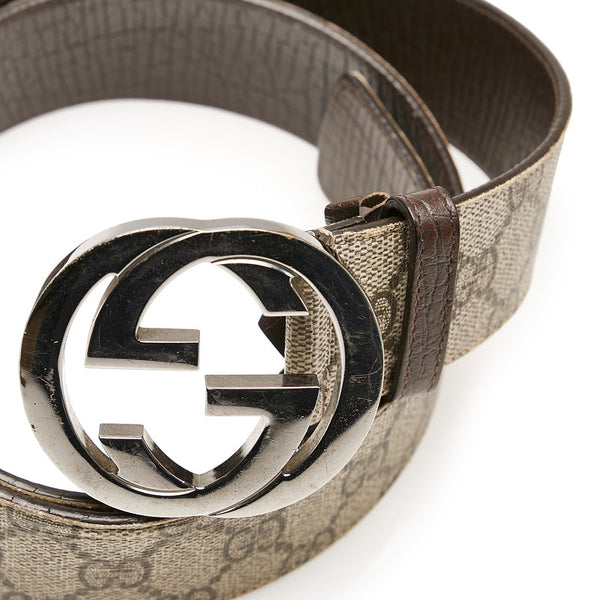 グッチ GGスプリーム インターロッキングG 114984 ベージュ PVC レザー ベルト メンズ GUCCI 【中古】