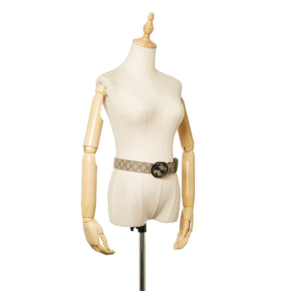 グッチ GGスプリーム インターロッキングG 114984 ベージュ PVC レザー ベルト メンズ GUCCI 【中古】