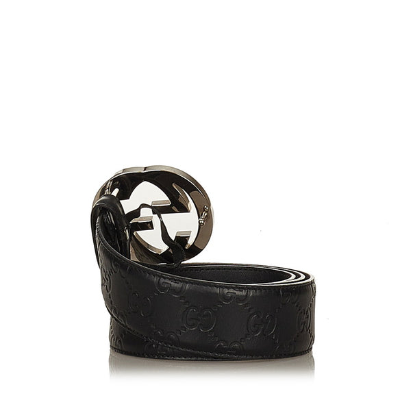 グッチ グッチシマ 411924 ブラック レザー ベルト メンズ GUCCI 【中古】