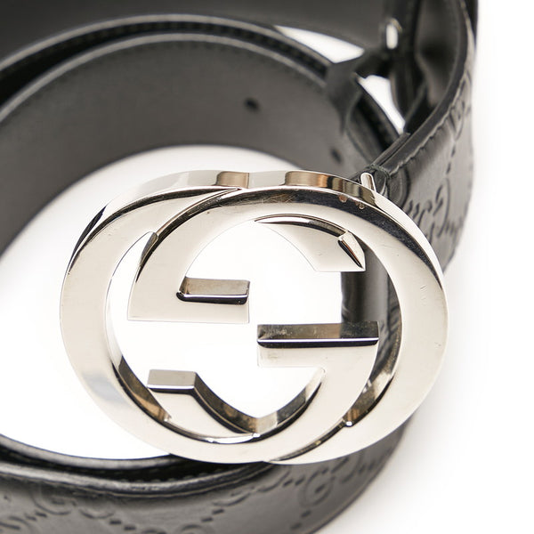 グッチ グッチシマ 411924 ブラック レザー ベルト メンズ GUCCI 【中古】