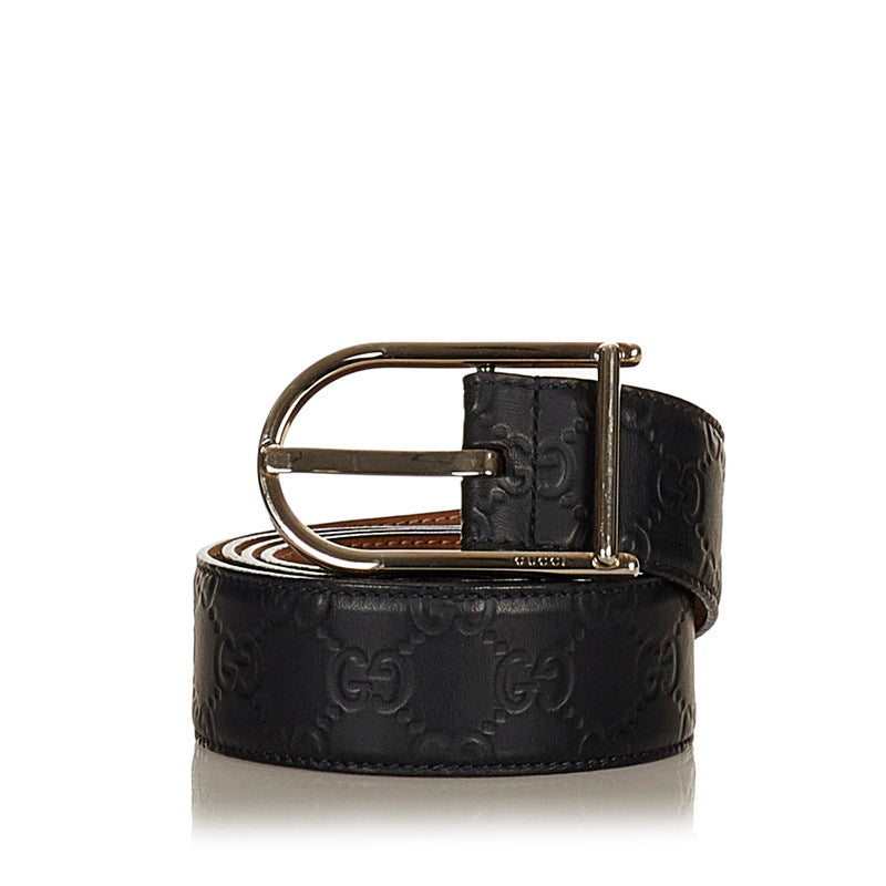 グッチ グッチシマ 245868 ブラック レザー ベルト メンズ GUCCI 【中古】