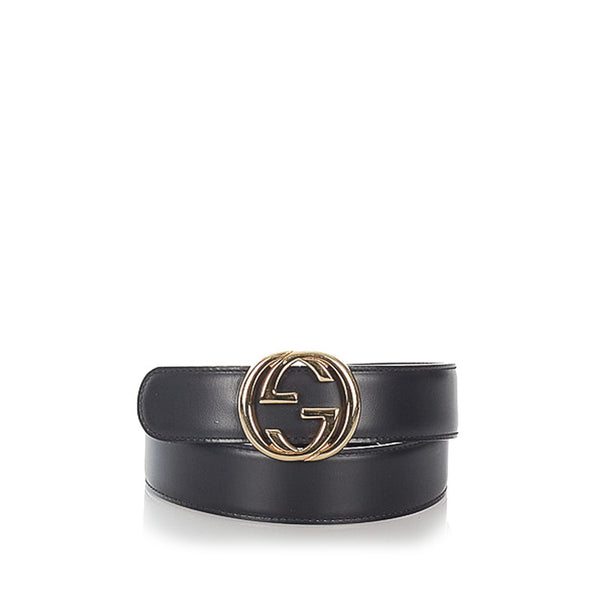 グッチ ミスGG インターロッキング 036 1192 2964 ブラック ゴールド レザー ベルト レディース GUCCI 【中古】