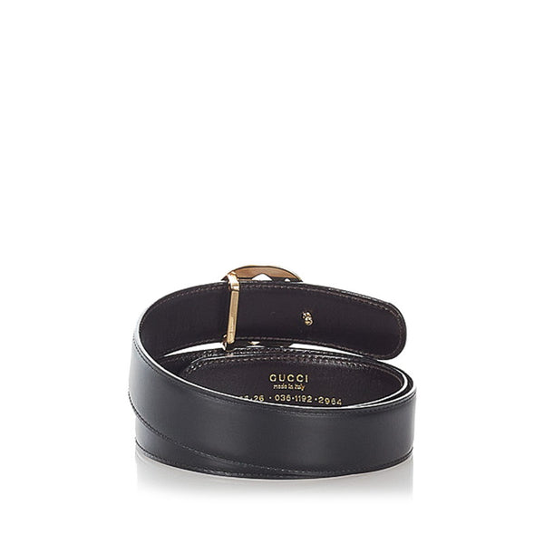 グッチ ミスGG インターロッキング 036 1192 2964 ブラック ゴールド レザー ベルト レディース GUCCI 【中古】