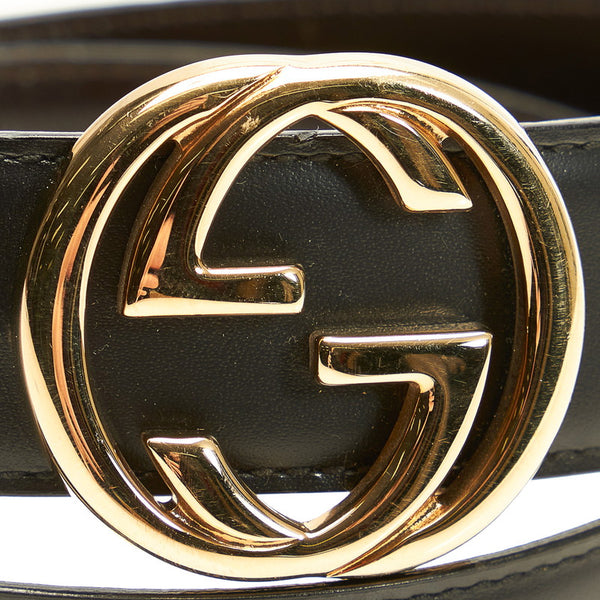 グッチ ミスGG インターロッキング 036 1192 2964 ブラック ゴールド レザー ベルト レディース GUCCI 【中古】