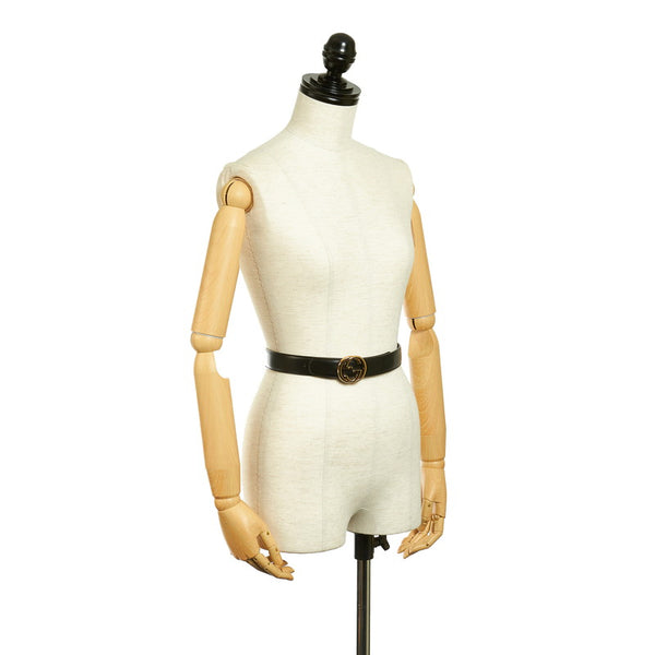 グッチ ミスGG インターロッキング 036 1192 2964 ブラック ゴールド レザー ベルト レディース GUCCI 【中古】