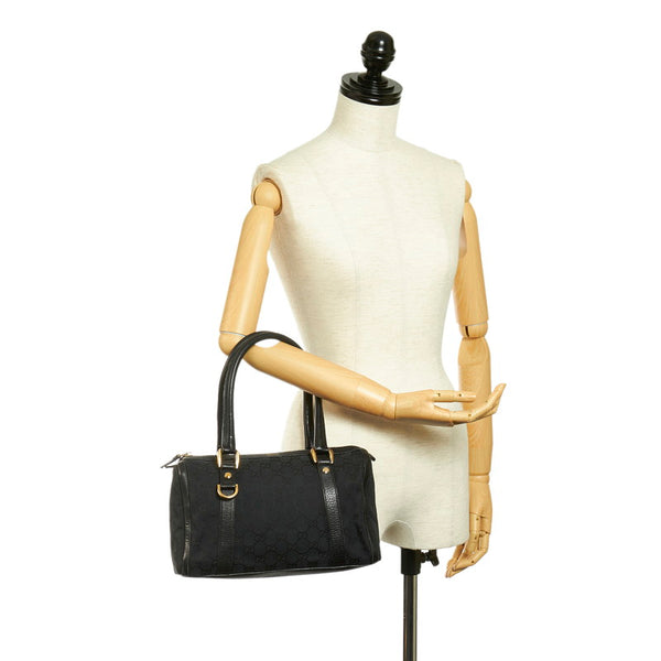 グッチ GGキャンバス 130942 ブラック キャンバス レザー ボストンバッグ レディース GUCCI 【中古】