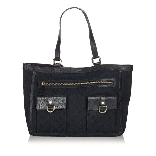 グッチ GGキャンバス アビー 146247 ブラック キャンバス レザー ハンドバッグ レディース GUCCI 【中古】