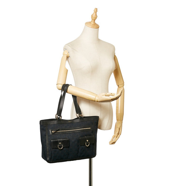 グッチ GGキャンバス アビー 146247 ブラック キャンバス レザー ハンドバッグ レディース GUCCI 【中古】