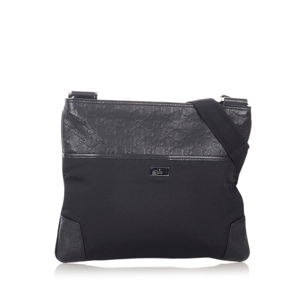 グッチ グッチシマ  161822 ブラック キャンバス レザー ショルダーバッグ レディース GUCCI 【中古】