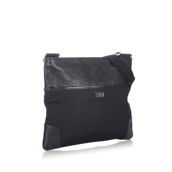 グッチ グッチシマ  161822 ブラック キャンバス レザー ショルダーバッグ レディース GUCCI 【中古】