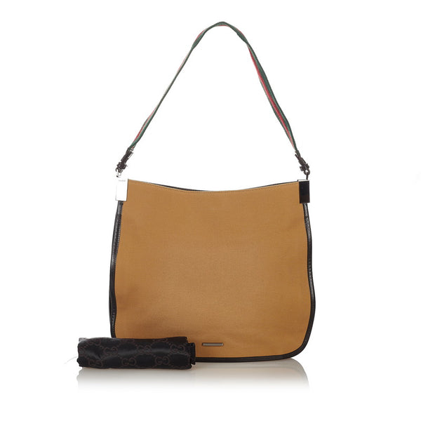 グッチ シェリーライン 001 4321 2684 ベージュ キャンバス レザー ワンショルダー レディース GUCCI 【中古】