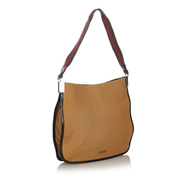 グッチ シェリーライン 001 4321 2684 ベージュ キャンバス レザー ワンショルダー レディース GUCCI 【中古】