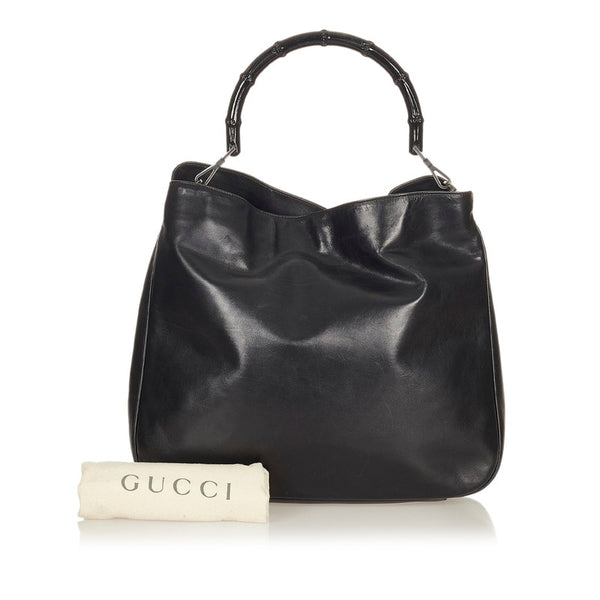 グッチ バンブー 001 1577 ブラック レザー ハンドバッグ レディース GUCCI 【中古】