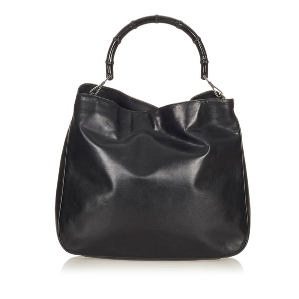 グッチ バンブー 001 1577 ブラック レザー ハンドバッグ レディース GUCCI 【中古】