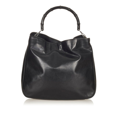 グッチ バンブー 001 1577 ブラック レザー ハンドバッグ レディース GUCCI 【中古】