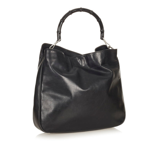グッチ バンブー 001 1577 ブラック レザー ハンドバッグ レディース GUCCI 【中古】